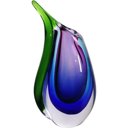 Vibrant Handcrafted Sommerso Glass Teardrop Vase - 9.5" Artistic Centerpiece