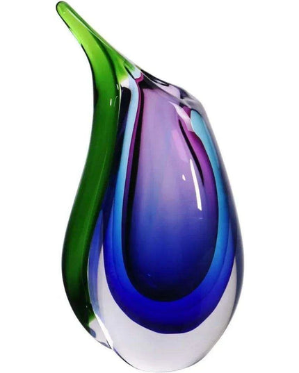 Vibrant Handcrafted Sommerso Glass Teardrop Vase - 9.5" Artistic Centerpiece