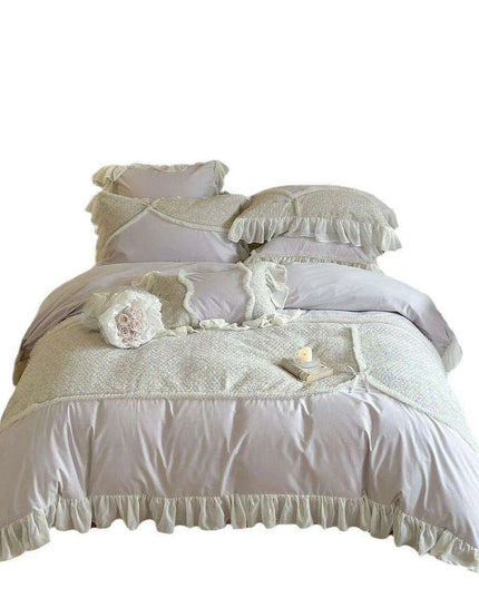 Romantic Floral Princess Purple Duvet Cover Set - Luxurious 100% Cotton Bedding for Autumn & Winter
