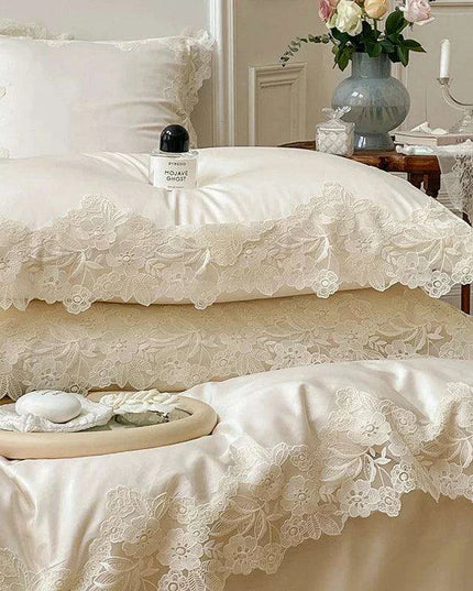 Romantic Chic French Lace Bedding Ensemble - Luxurious 1000TC Egyptian Cotton Duvet Cover, Sheets & Pillowcases Set