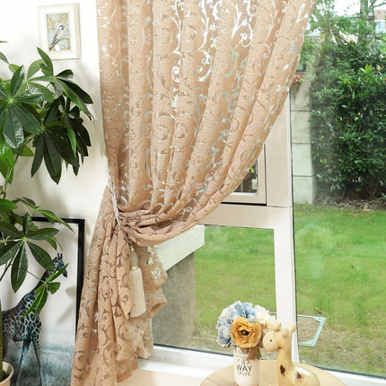 Luxury Floral Jacquard Eyelet Curtain – Tulle Sheer Panel