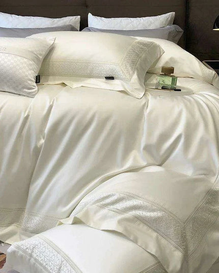 Luxurious 1000TC Egyptian Cotton Embroidered Bed Linen Set - Includes Duvet Cover, Sheet & Pillowcases for King & Queen Sizes