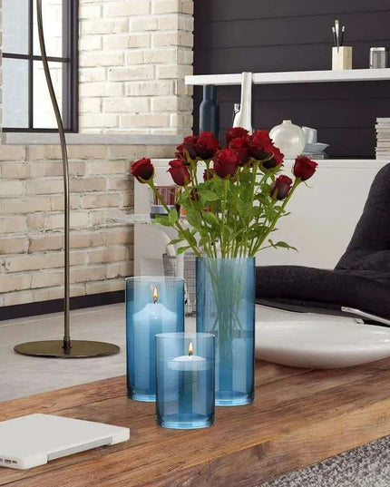 Chic Set of 12 Blue Glass Cylinder Vases for Elegant Home Decoration and Versatile Use