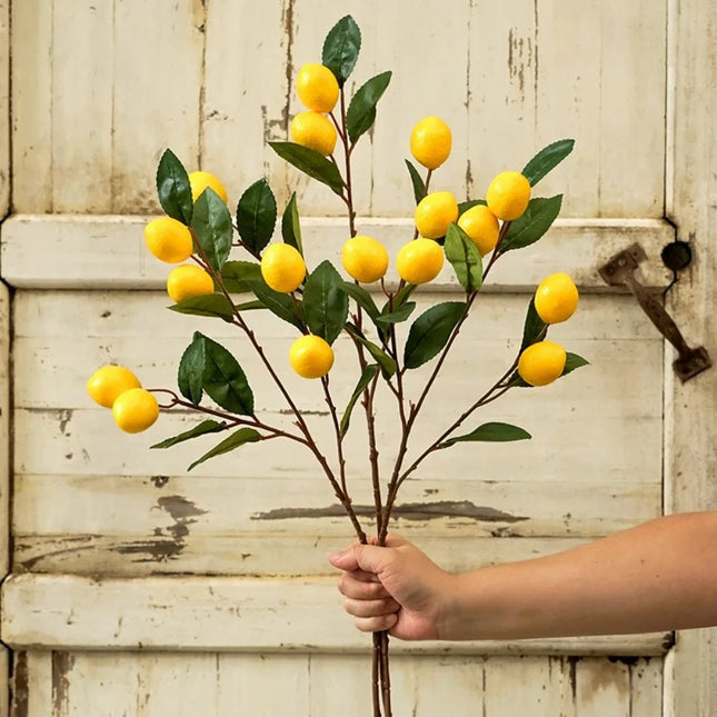 Artificial Lemon Branch — Handmade Faux Fruit Stem, 67 cm