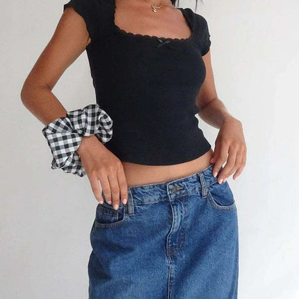 Elegant Lace Bow Square Neck Summer Top - A Fashion Must-Have