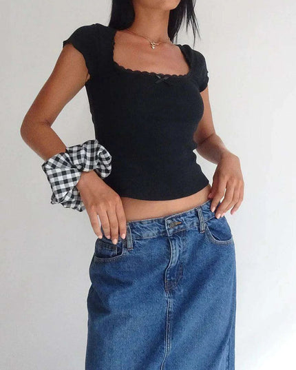 Elegant Lace Bow Square Neck Summer Top - A Fashion Must-Have