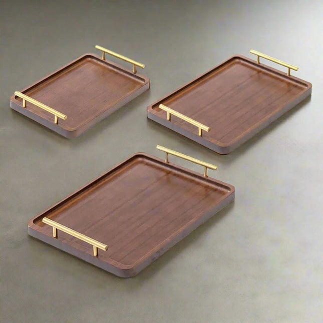 Chic Wooden Serving Tray with Metallic Handles - Stylish Snack and Decor Piece for Every Event