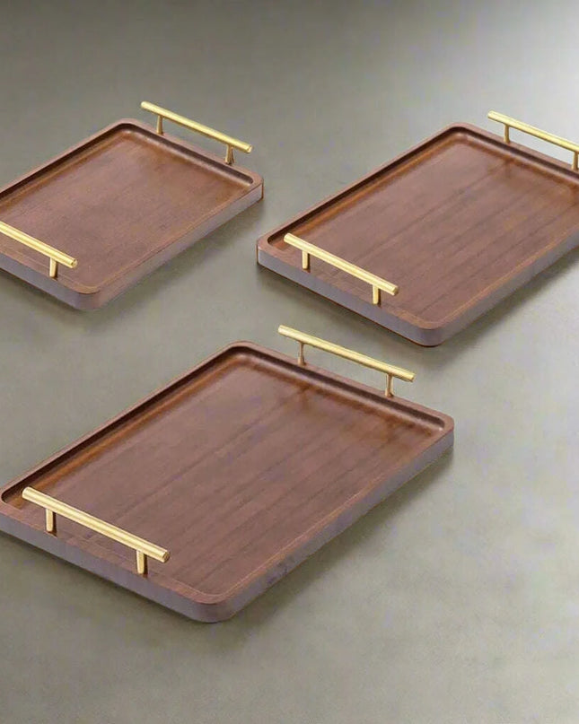 Chic Wooden Serving Tray with Metallic Handles - Stylish Snack and Decor Piece for Every Event