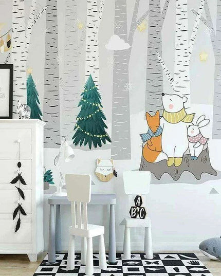 Nordic Enchantment: Customizable Forest Animal Wallpaper Mural for Stylish Home Decor