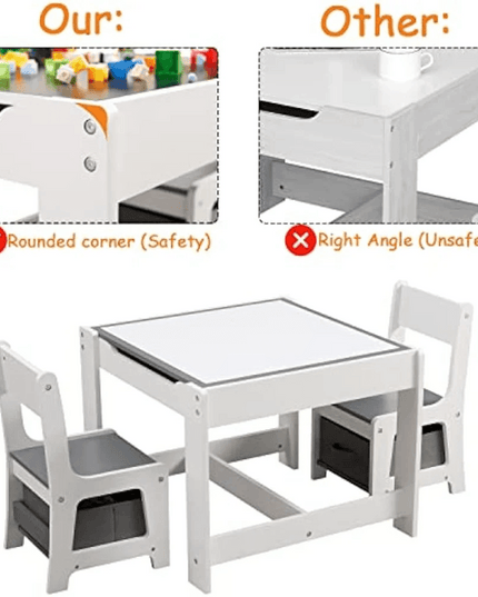 Versatile 3-in-1 Children's Wooden Activity Table Set with Hidden Storage - Ideal for Learning and Play
