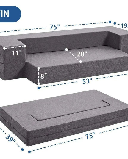 Grey Linen Memory Foam Convertible Sofa Bed: Twin Size Armchair Sleeper