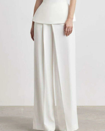 Summer 2-Piece Set with Off-Shoulder Neckline and Cross-Back Design - Pleated Jacket & Flowing Pants