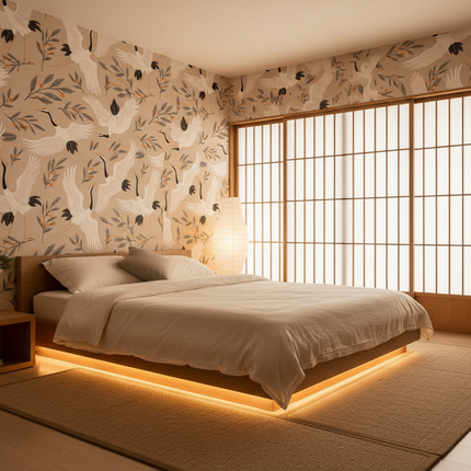 Japanese Crane Peel and Stick Wallpaper – Vintage Heron Bird, Waterproof, Removable