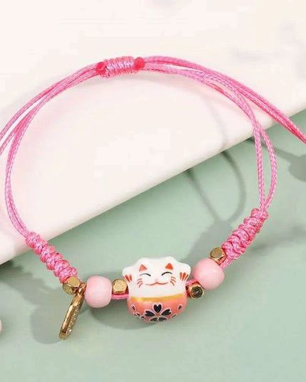 Vibrant Adjustable Lucky Cat Charm Bangles - Playful Rope Bracelets for Women and Girls, Ideal Gift for Prosperity