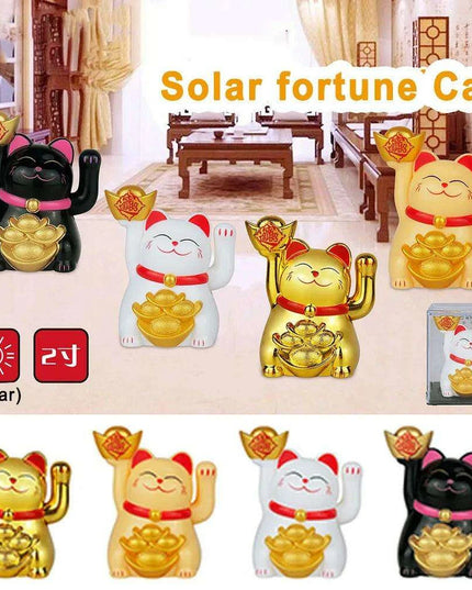 Solar-Powered Waving Lucky Cat Figurine - A Symbol of Joy and Good Fortune