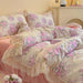 Korean Princess Floral Lace Ruffle Cotton Bedding Collection - Luxurious Single/Queen Duvet Cover, Sheet, and Pillowcase Set (3/4 Pieces)