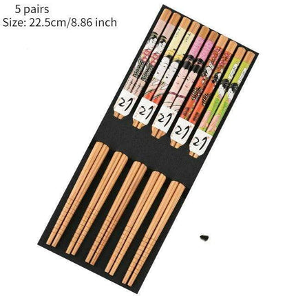 Chic Bamboo Chopstick Collection - 5 Pairs with Non-Slip Design
