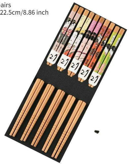 Chic Bamboo Chopstick Collection - 5 Pairs with Non-Slip Design