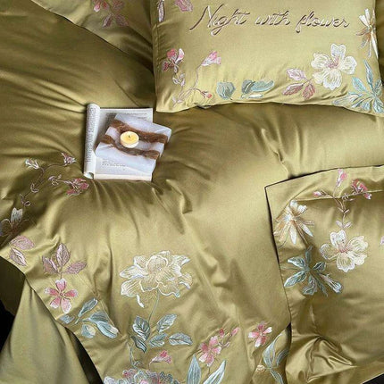 Luxurious 1000TC Egyptian Cotton Floral Embroidery Bedding Set with Sheets & Pillowcases - Available in Full, Queen, King Sizes