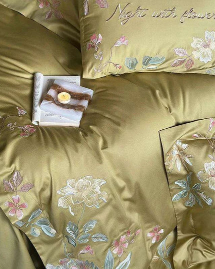 Luxurious 1000TC Egyptian Cotton Floral Embroidery Bedding Set with Sheets & Pillowcases - Available in Full, Queen, King Sizes