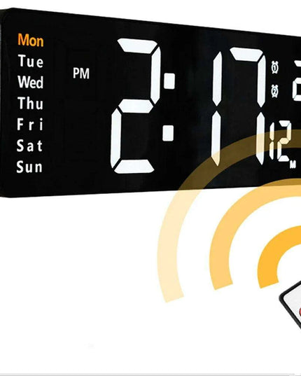 Large LED Digital Wall Clock with Calendar, Dual Alarms, and Temperature Display for Bedroom and Living Room
