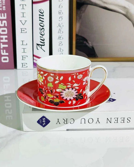 Vintage Elegance Couple's Ceramic Cup and Saucer Set - Perfect for Home and Office Enjoyment