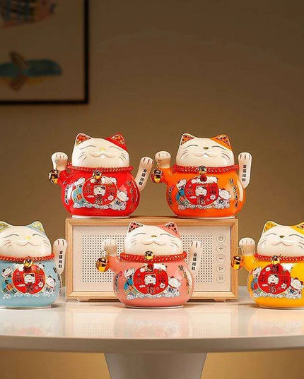 Adorable 4.5 Inch Battery-Operated Ceramic Lucky Cat - A Charming Good Luck Figurine for Home and Gifting
