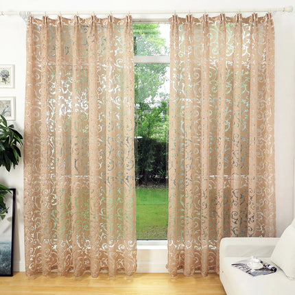 Luxury Floral Jacquard Eyelet Curtain – Tulle Sheer Panel