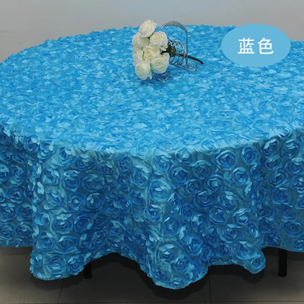 Wedding Satin Table Cloth Cover Embroidered Rosette Roses For Banquet Hotel