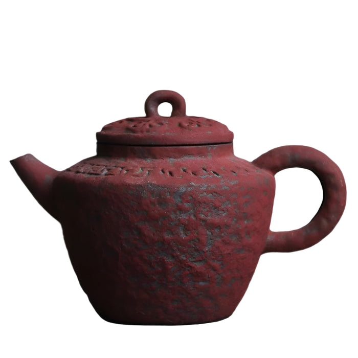 Inspirational Ochre Red Artisan Mini Tea Kettle with Decorative Scripture Embossing