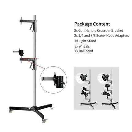 Adjustable Height Gun Grip Light Stand with Wheels and Tripod - LED Softbox Support