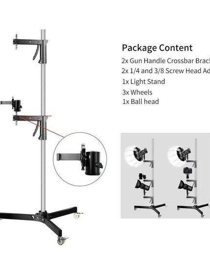 Adjustable Height Gun Grip Light Stand with Wheels and Tripod - LED Softbox Support
