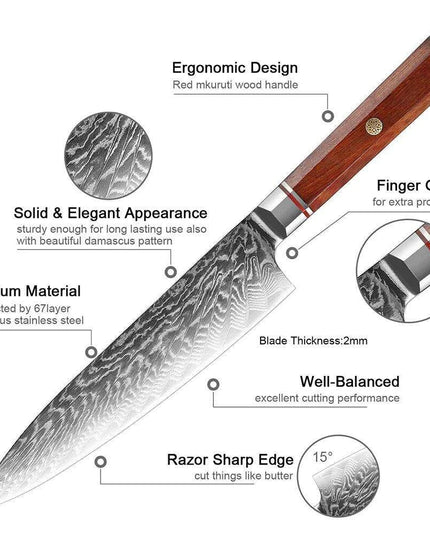 Luxurious 7-Piece Damascus Steel Knife Set with Artisan Rosewood Handles