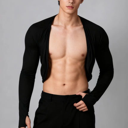 Ice Silk Long Sleeve Muscle Crop Top — Pull Over & Open Front