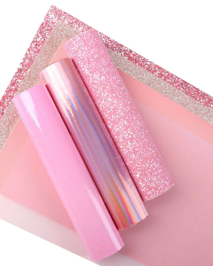 Sparkling Pink Faux Leather Crafting Set - 7 Glitter Sheets, 20x33cm Each