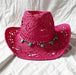 Rose Red Cowboy Straw Hat - Adjustable Wide Brim Sun Hat for All Seasons