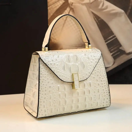 Crocodile Print Cowhide Crossbody Handbag — 23×17×10cm Women’s Shoulder Bag