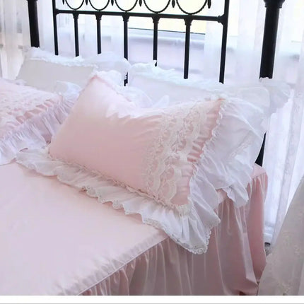 ZL777 100% Cotton Lace Ruffle Pillowcase - Elegant Wedding Design