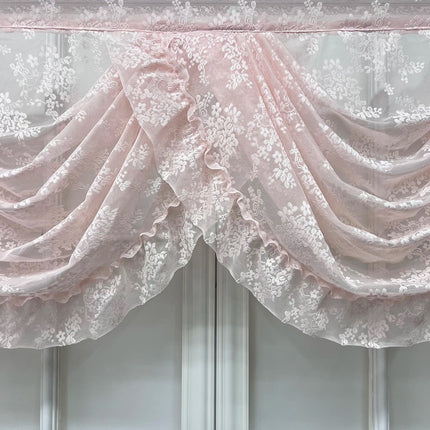 Pink Flower Ripple Sheer Lace Curtain Valance – Rod Pocket, Custom Width