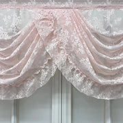 Pink Flower Ripple Sheer Lace Curtain Valance – Rod Pocket, Custom Width