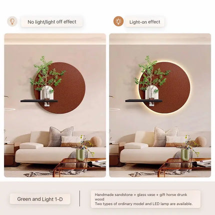 Mural Lamp Store 3D Luminous Green Plant Sandstone Painting for Living