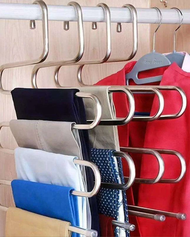 Streamlined 5-Tier Stainless Steel Pant Holder with Advanced Grip Technology for Closet and Bathroom Organization