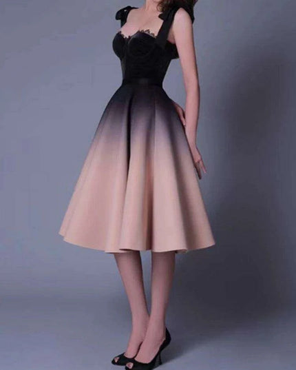 Chic Bowtie Halter Top and Pleated Ombre Skirt Summer Party Dress