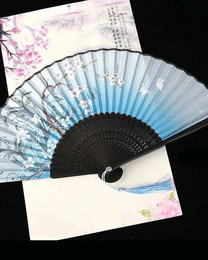 Elegant Vintage Chinese Silk Bamboo Folding Fan with Unique Designs