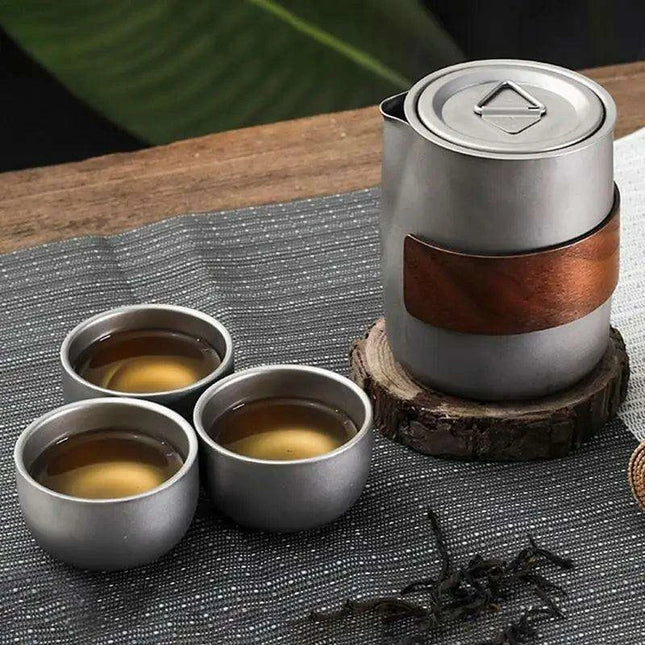 Lightweight Titanium Camping Tea and Coffee Set with Insulated Mugs for Outdoor Adventures
