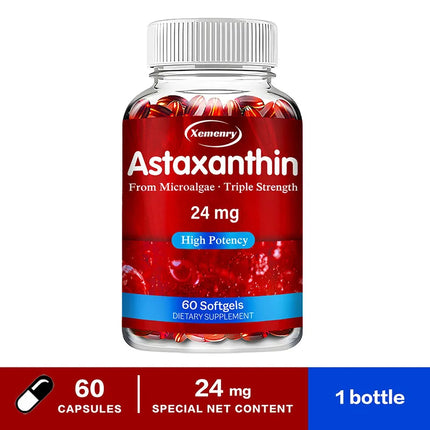 Xemenry Astaxanthin 24mg Triple Strength Softgels — High Potency Microalgae Antioxidant Supplement
