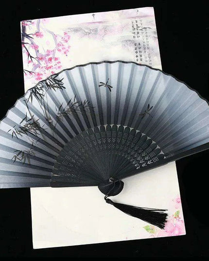 Elegant Vintage Chinese Silk Bamboo Folding Fan with Unique Designs