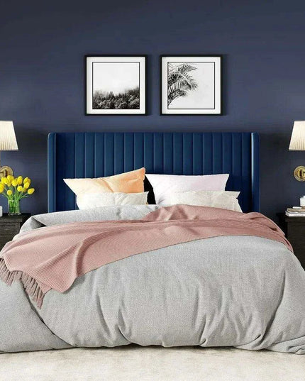 Elegant Blue Velvet Wingback Bed Frame with Smart Under-Bed Storage - Chic & Comfortable Design