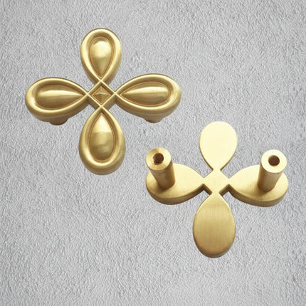 Four Leaf Clover Shape Kitchen Cabinet Knob Drawer Pulls Brass Gold Be