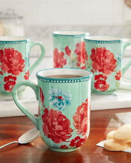 Floral Delight Stoneware Mug Set - 23 fl oz, 4-Piece Collection